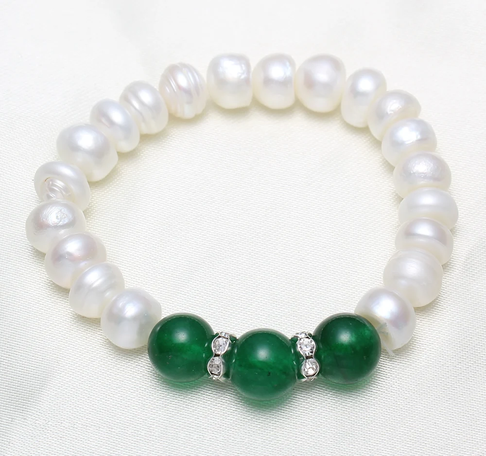 

YYW Natural Real White Pink Freshwater Cultured Pearl Bracelet Rhinestone Spacer Beads Quartz Stone Charm Bracelet Pearl Bangles