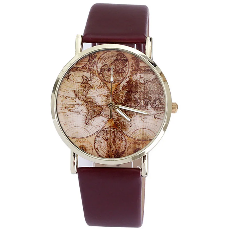 

Splendid 2016 New Fashion Women's World Map Leather Band Reloje Analog Quartz Wrist Watch Watches
