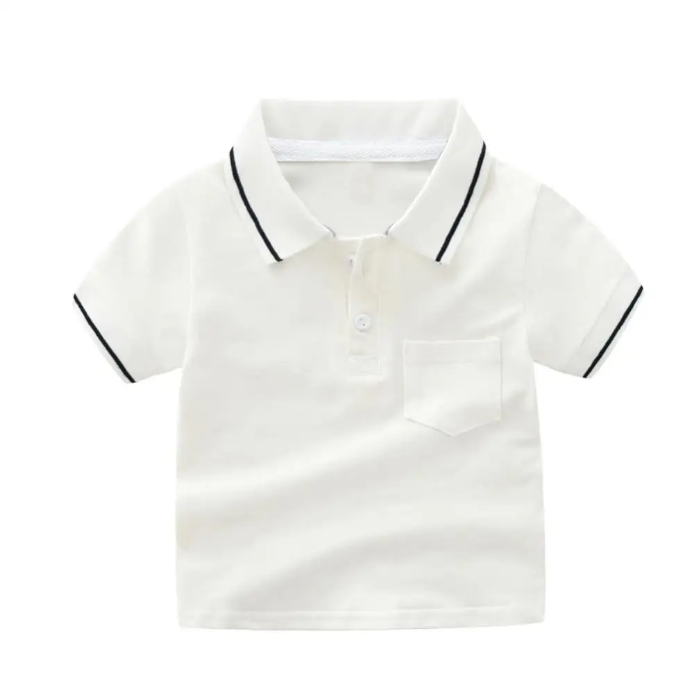 Summer Baby Boy Short Sleeve Shirts For Kids Turndown Cotton Casual Tops Tees, Pure Color / Striped 3-8T - Цвет: B