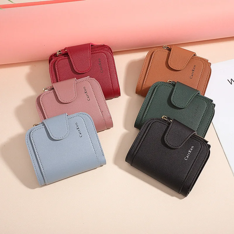 

New women's PU leather wallet ladies large-capacity short wallet female multi-button simple card package