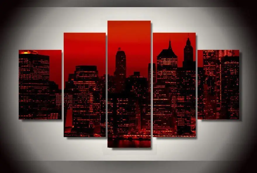 

Artistic originality Indoor Art Abstract Indoor Decor L4 New York City red print canvas decoration 5 pieces