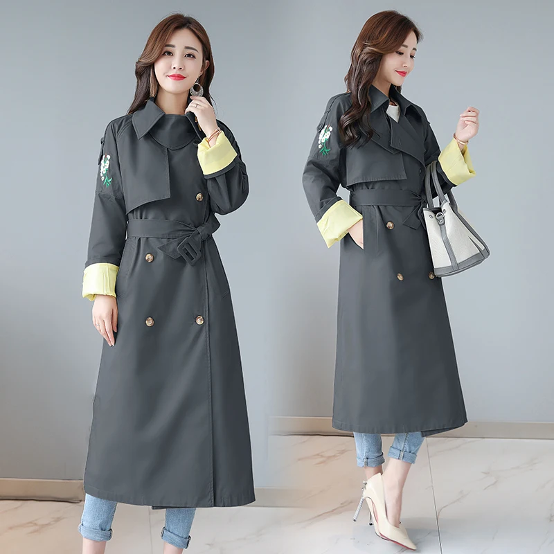 Coupe 2018 Automne vent Mince picture Coréenne Tempérament Couleur Mode Casual Femmes Slim Avec Picture C2215 Trench Color Long Taille Solide Sash Color Nouvelle De 5Lq4ARjSc3