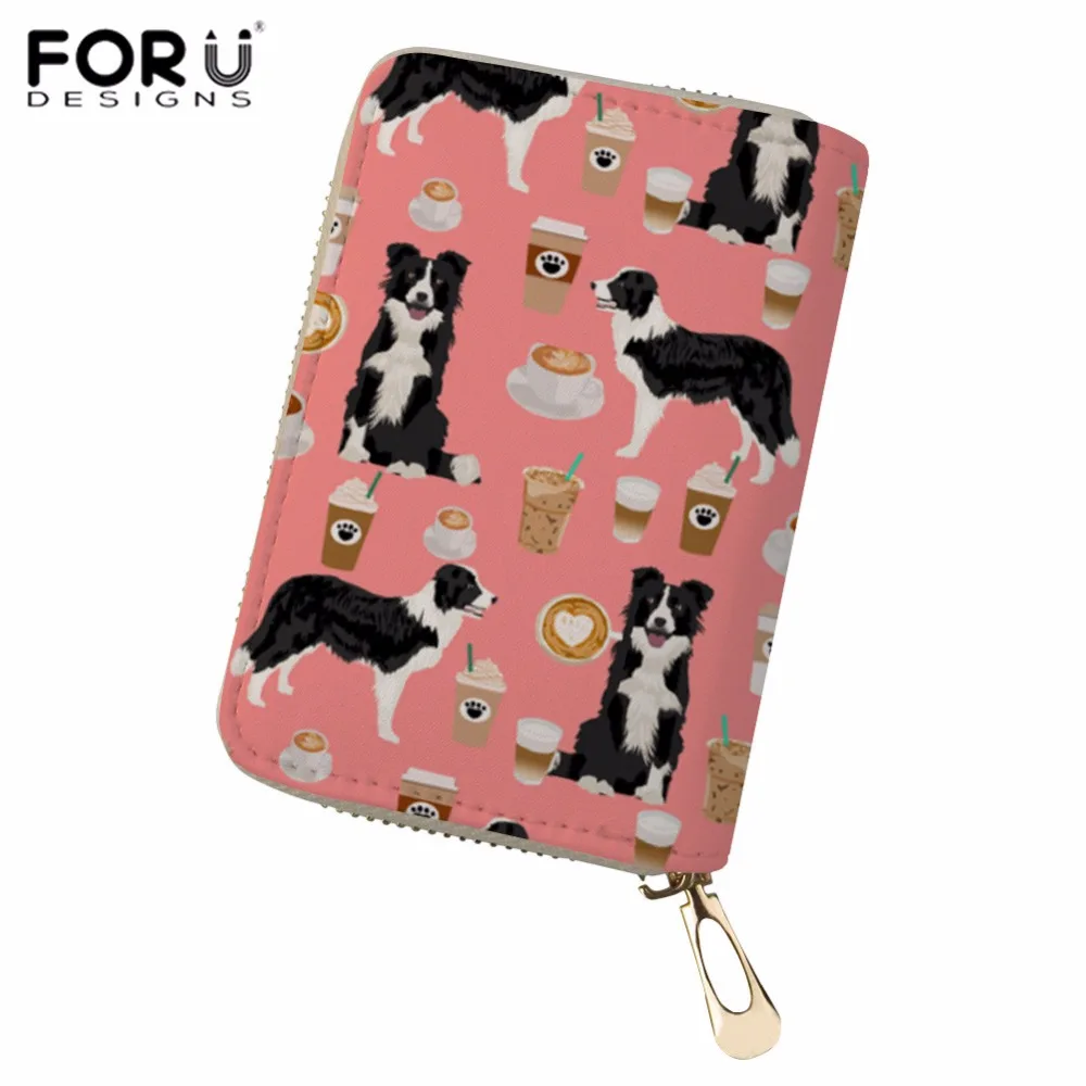 

FORUDESIGNS Border Collie Print Credit Card Holder Women PU Leather Card ID Holder Fashion Card Storage Case Ladies Card Case