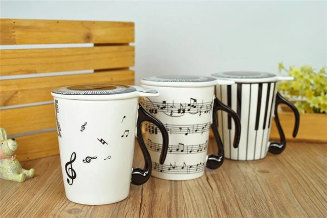 Music Note Mug Ceramic Coffee Mugs With Lid Great giftStaff /Notes/Piano Keyboard three prints Drin
