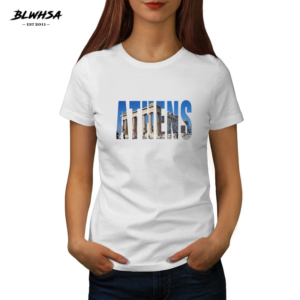 

BLWHSA New Athens Printed T Shirt Women Greece City Athens Fashion Print Female T Shirts European City Summer T-Shirt