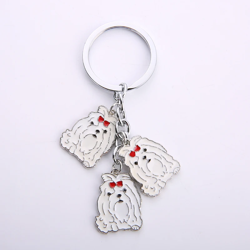 

Maltese dog charm key chains for men women white gold color metal alloy pet bag pendant car keychain key ring holder keyring