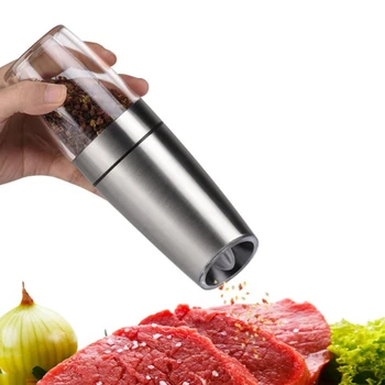 

LED Light Stainless Steel Pepper Mill Smart Gravity Inductive Electronic Pepper Grinder Spice Pepper Mill Machine Kitchen Tools