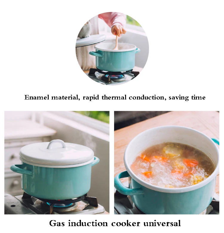 1.5L/3.4L/5.4L эмалированный суповый горшок фарфоровая молочная кастрюля с крышкой посуда с деревянными ручками кухонные инструменты газовая, индукционная плита