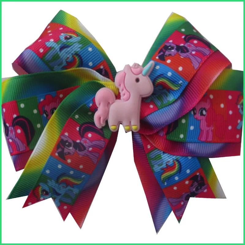 100 BLESSING Girl 4" Two Tone ABC Bow Clip Rainbow Unicorn Pony Hairbow Baby 