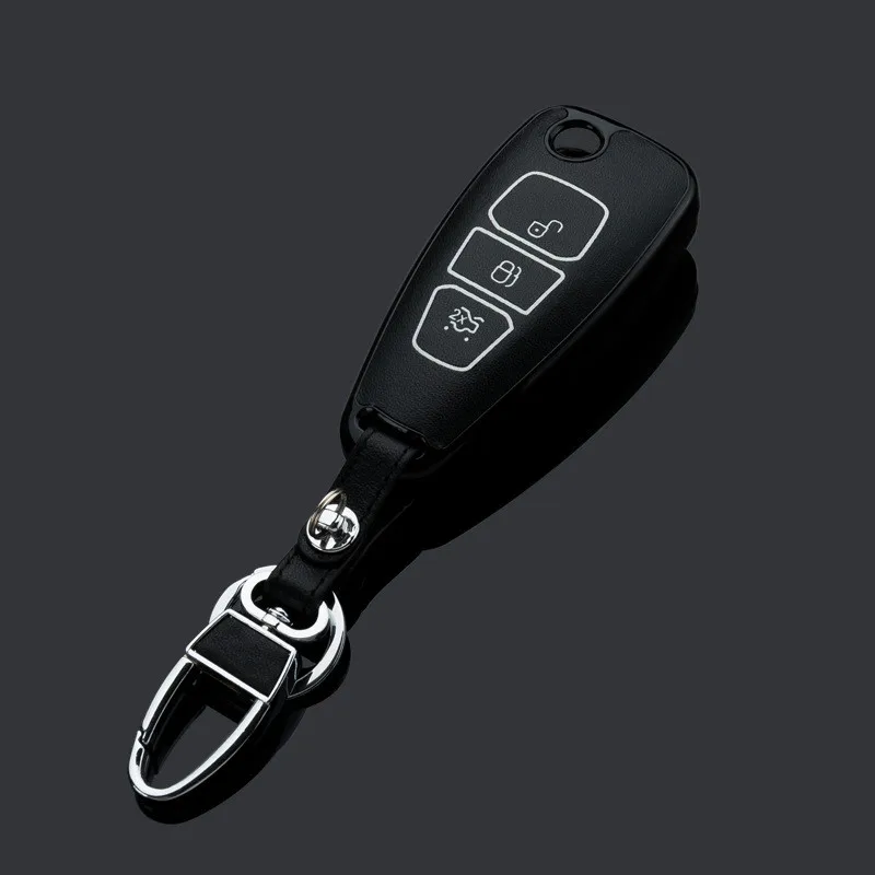 Peacekey ключи крышка держатель чехол для ключ для Ford Mondeo кольца автомобильный чехол для ключей для Ford Focus Ecoboost для Fiesta Ecosport Mondeo - Название цвета: Black