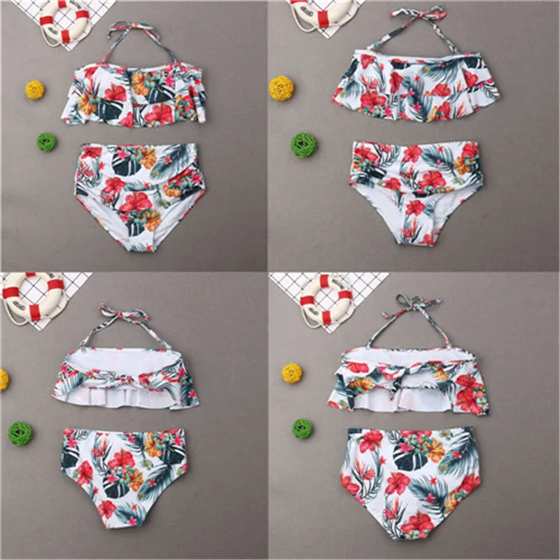 

2019 Fashion Summer Family Parent-child Swimsuit Comfort Set Bikini Beach Party Swimwear Family Look Clothes O-neck Sleeveless