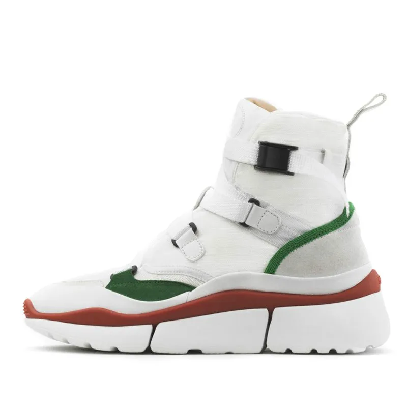 

2018 White Shoes Women Brand Casual Platform Sneakers High Top Lady chaussure Autumn footware Buckle Female Shoes Soft