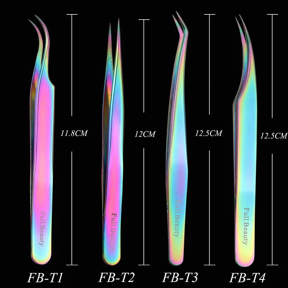 4 шт. радужные пинцеты для наращивания ресниц, набор изогнутых прямых инструментов для украшения ногтей, маникюрные щипцы для макияжа, инструменты JIFBT1-4