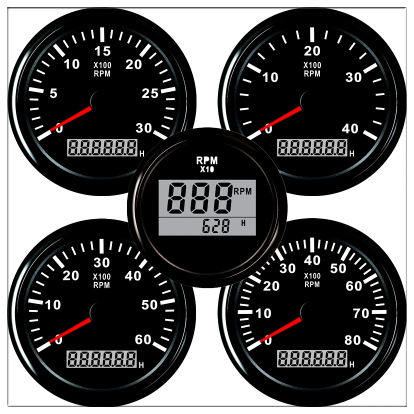 Tachometer for auto motor 52/85mm Mini Round LCD Digital red light 0 9990 RPM engine Truck Gauge