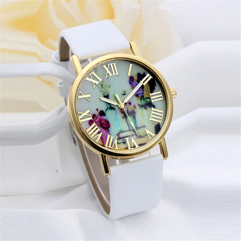 Roman Numerals Casual Watch Women Fashion Vases Dial Leather Band ...