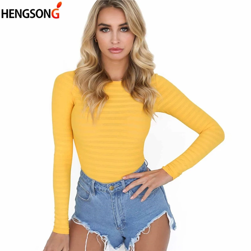 Women Bodysuits 2018 New Fashion Women Long Sleeve Slim Sexy Bodysuits