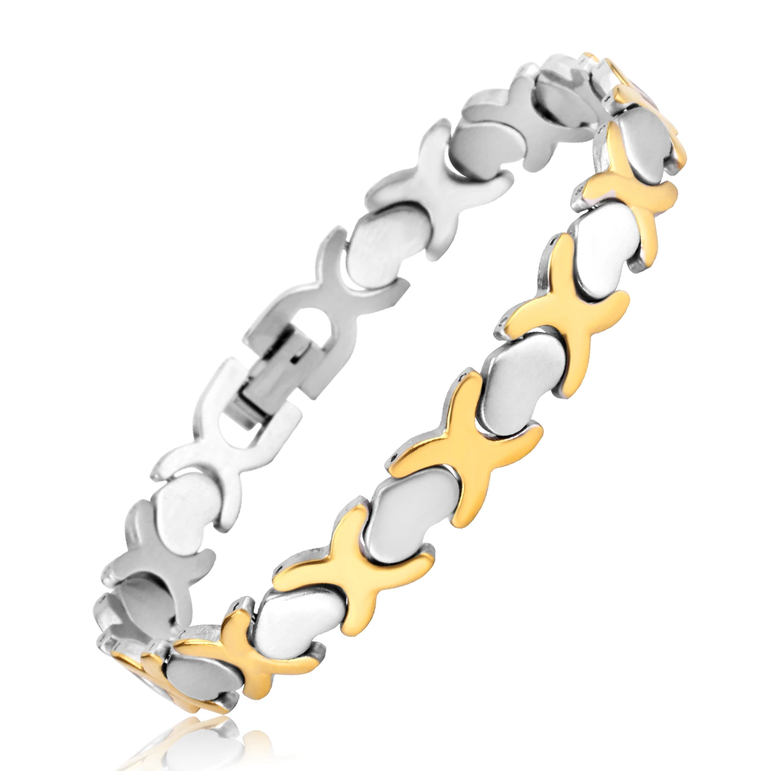 

LUXUSTEEL Stainless Steel Bangle & Bracelet Simple Style Double C And Heart Shape Gold /Silver /Mixed Color For Women Men