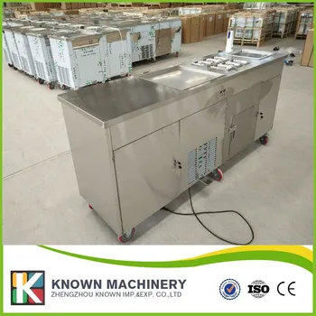 

square pan +6 tanks ice cream fried rolling machine customized with sinks and worktable