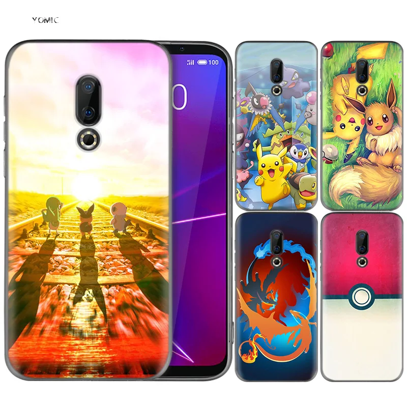 

Silicone Case for Meizu 16 16th M6T Black Dark Coque Shell Cell Phone Tpu Cover Dull Polish Cartoon Pokemons