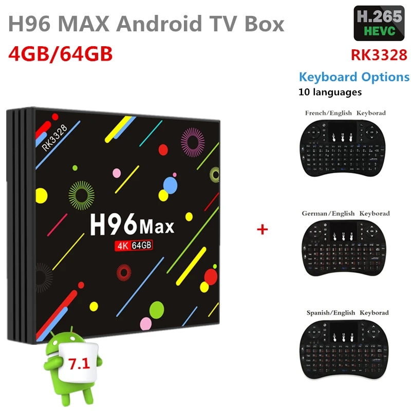 

H96 Max Android TV box 7.1 RK3328 Quad Core 4G/64G WiFi 2.4G/5G Bluetooth Media Player H2 LED Screen Set Top smart tv Box