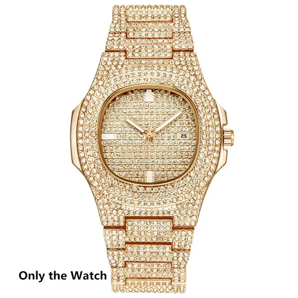 Only Gold watch Ожерелье+ часы+ браслет в стиле хип-хоп, кантри, кубинская цепочка, золото, серебро, Iced Out, проложили стразы, CZ, Bling Rapper для Мужчин, Ювелирные изделия - Окраска металла: Only Gold watch