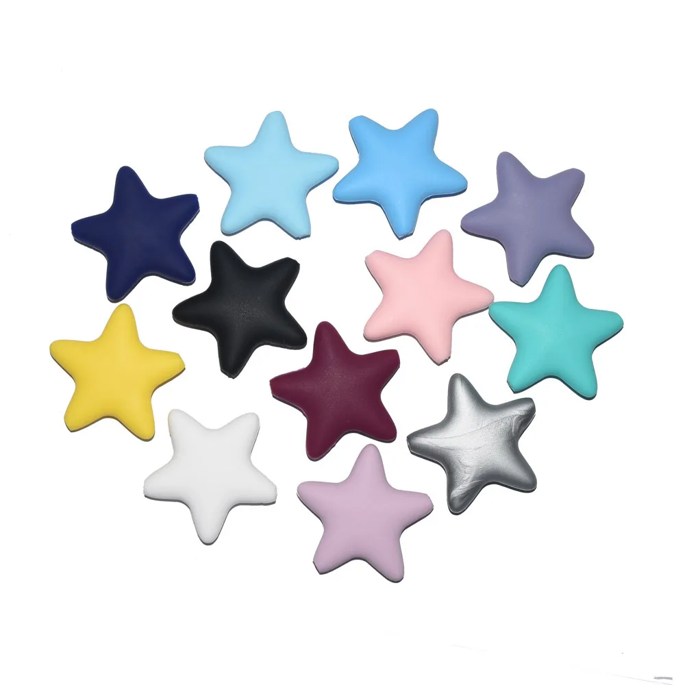 

Happyfriends 1Lot Baby Teether Silicone Star Baby Teething DIY Necklace Made Accessories BPA Free Food Grade Teether Chew Beads