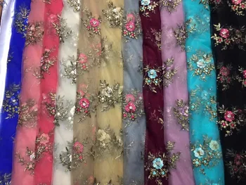 

Latest african tulle lace fabric high quality with big stone 3d nigerian lace fabrics for wedding 2017 stone lace fabric blue