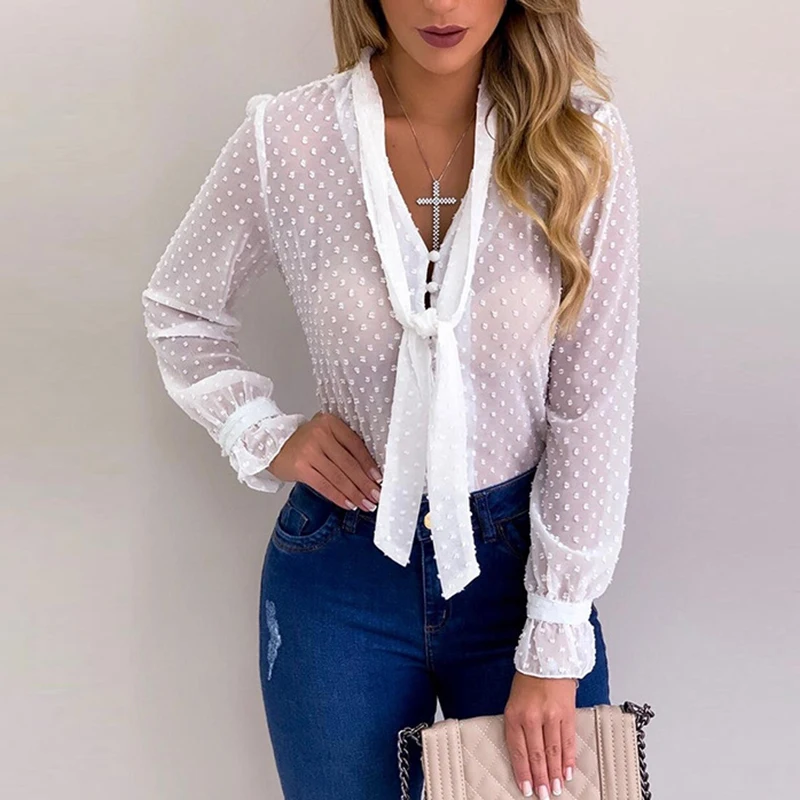 

Plus size chiffon blouse shirt Bow tie neck long sleeve women blouse and tops Summer elegant ladies blusas mujer de moda 2019