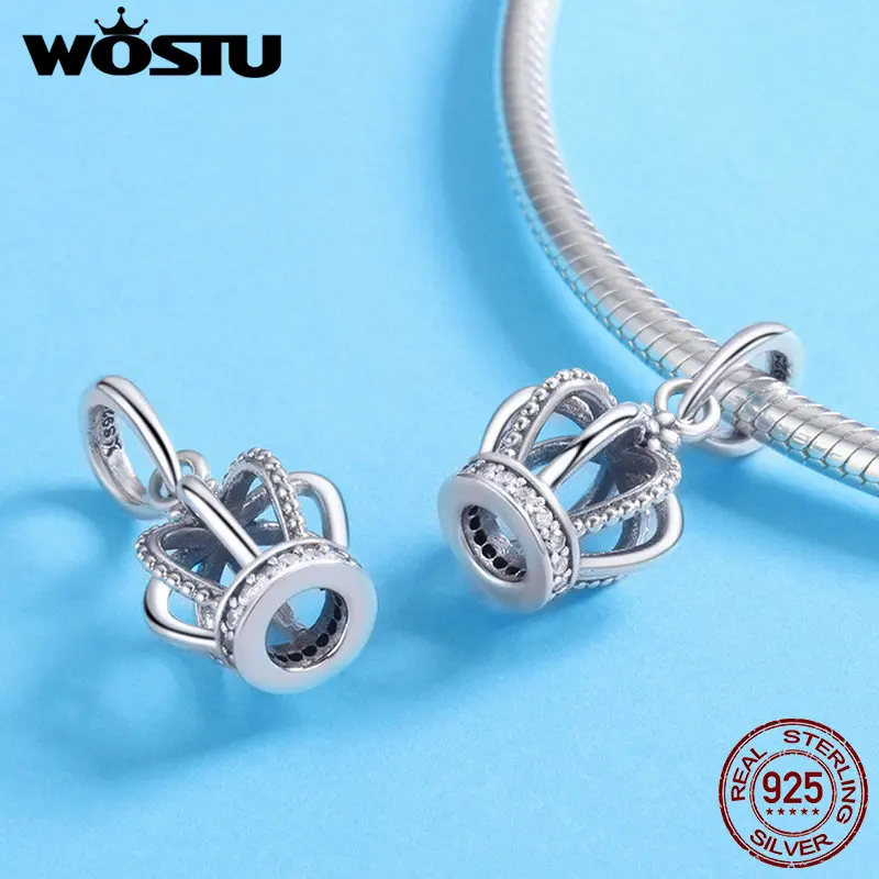 Женский браслет с прозрачными бусинами WOSTU оригинальный из стерлингового