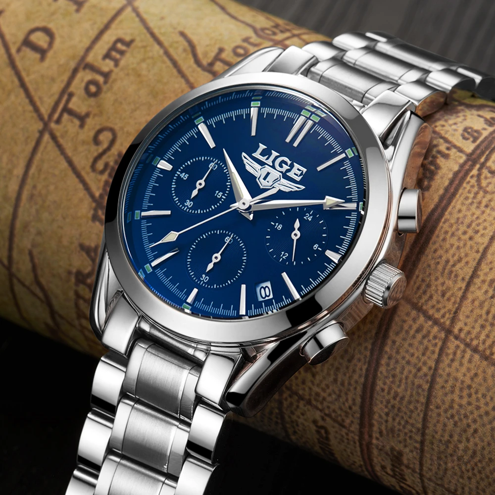 

LIGE Mens Watches Top Brand Luxury Multifunction Sport Watches Men Quartz Watch Waterproof Wristwatches Male Table Relojes Clock