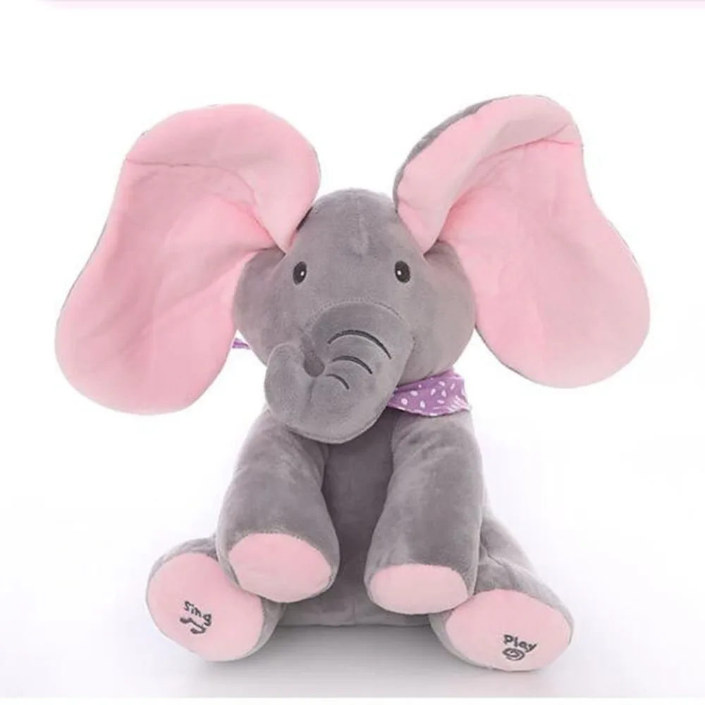 

Peek-a-boo Plush Singing Elephant Peekaboo Elephant Electric Blinking with Concert Singing Gray and Red English Version