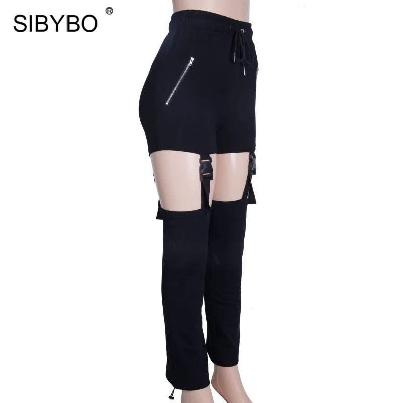 SIBYBO/сексуальные женские штаны-шаровары с высокой талией и пряжкой из хлопка, модные женские брюки Harajuku на молнии, повседневные женские штаны