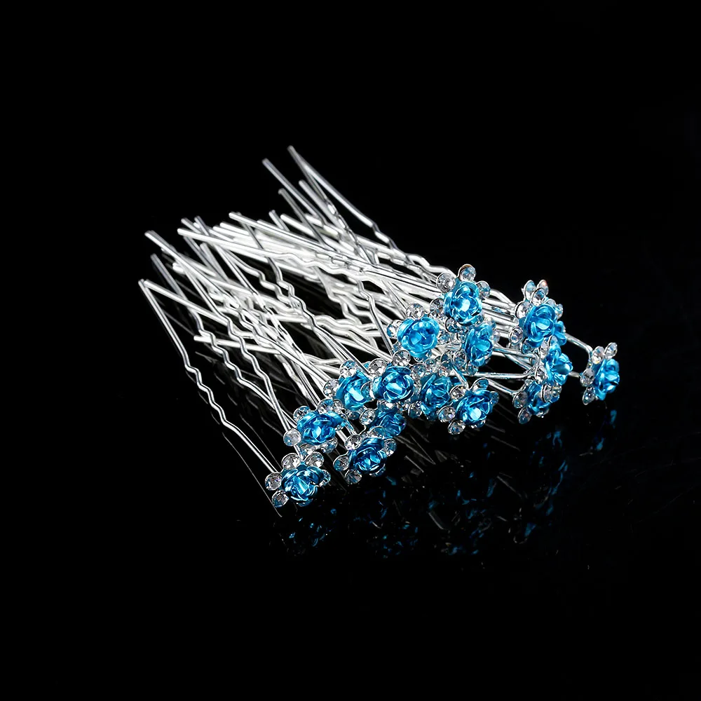 

20Pcs/Lot U Shaped Flowers Hairpin Stick Wedding Bridal Hairpin Crystal Rhinestone Rose Flower Women Hair Clips Hair Accessories