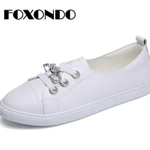 FOXONDO весенняя женская обувь на плоской подошве pin заклепки на шнуровке водонепроницаемые мокасины на плоской подошве женские белые туфли-оксфорды для женщин вулканическая обувь 185
