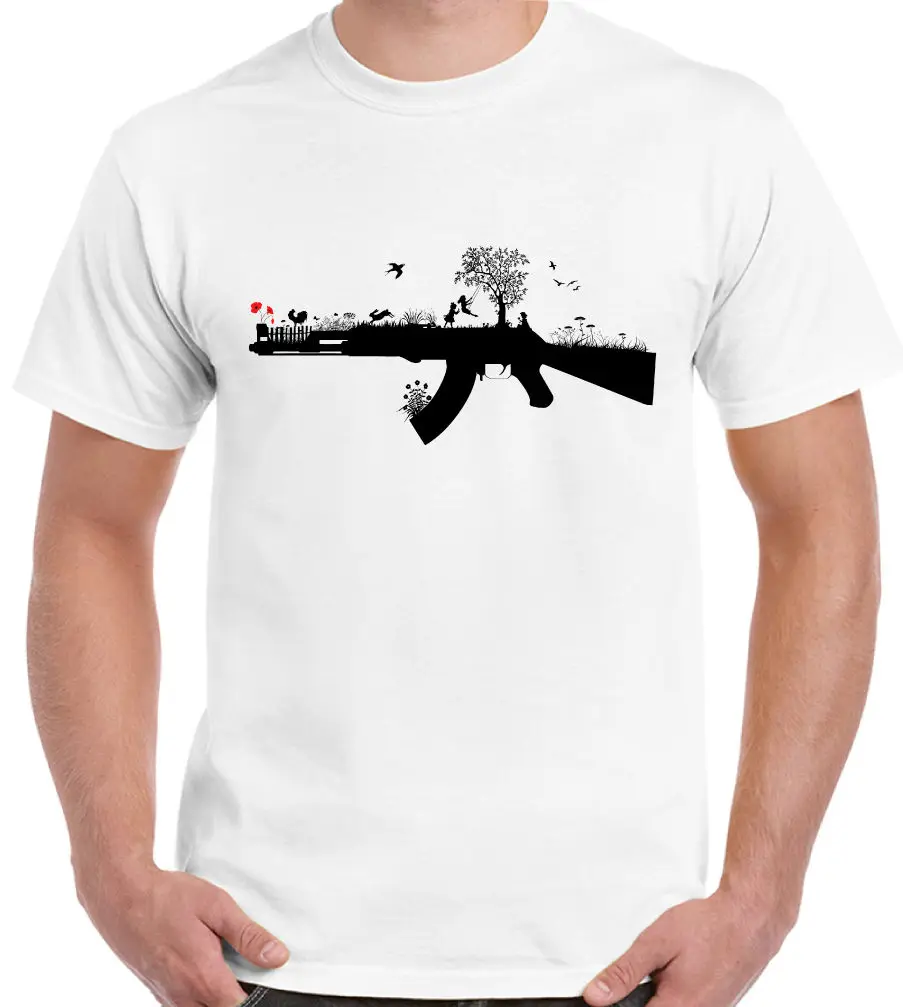 Бэнкси Стиль AK47 арт-смешные футболки сатира войны Peace Love 2019 Красивые летняя