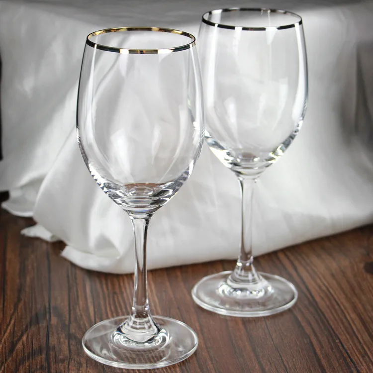 

Wholesale home decoration gold rim red wine glass classic transparent red wine glass crystal glass rim thickening 350ml
