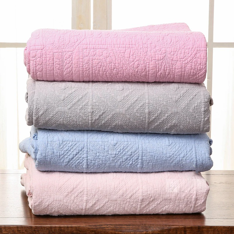 

CHAUSUB Korea Style Quality Coverlet Quilt 1PC Sand Washed Cotton Quilts Embroidered Quilted Bedspread Bed Cover Blanket