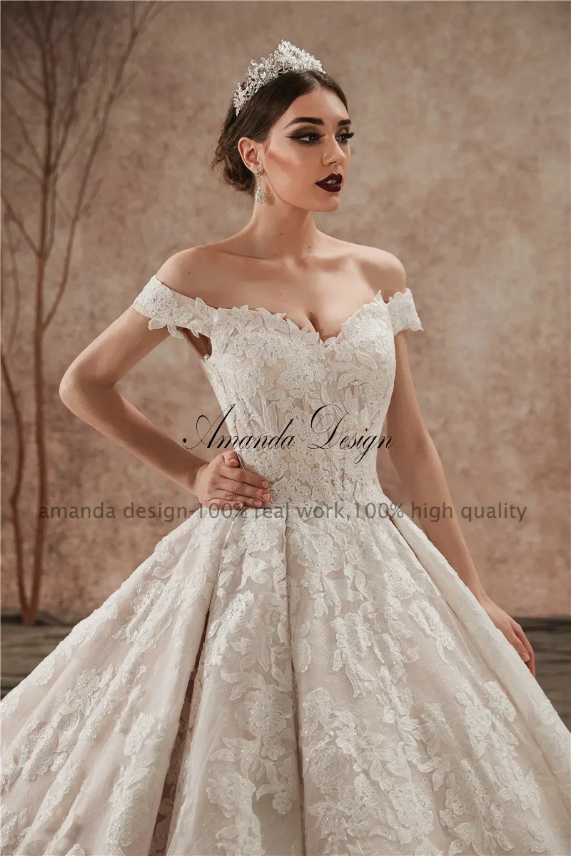Аманда дизайн vestido de novia sirena с плеча кружевная Апликация свадебное платье Шампань