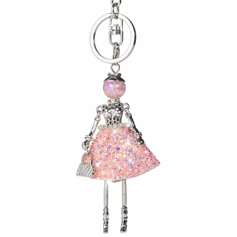 

HOCOLE Fashion Crystal Keychains New Cute Doll Rhinestone Key ring & key chain Bag Charms Car Pendant For Women Handbag keyrings