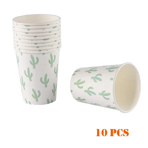 RiscaWin 10 шт./упак. кактус одноразовые бумажные тарелки для вечеринки/чашки Бумага соломки для дней рождения вечерние принадлежности для Bavy душ - Цвет: Cactus Cup