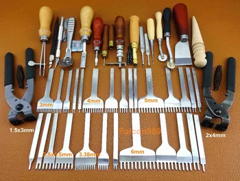 

45pc Leather Craft Sew Stitch Knife Cutter Punch Chisel Pricking Iron Groover Creaser Beveler Skiving Edger Slicker Awl Tool Set