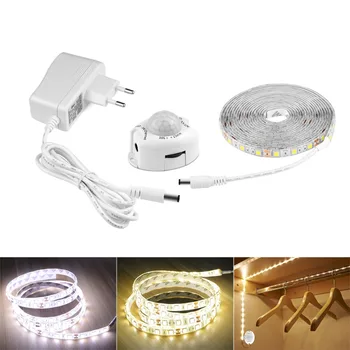 

EU US Cabinet LED Night Light Infrared PIR Motion Sensor LED Strip 5050 Cupboard Wardrobe Bed Lamp Ribbon Tape Waterproof DC 12V