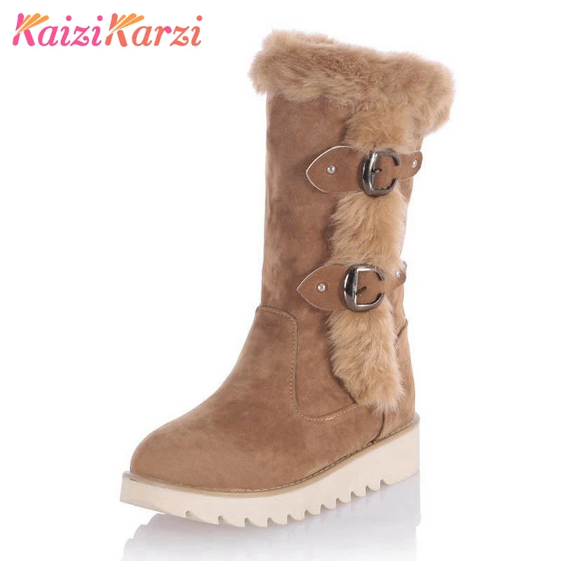 

KaiziKarzi Size 31-43 Gladiator Snow Boots Women Flats Half Short Boot Ladies Warm Plush Winter Mid Calf Boots Footwear Woman