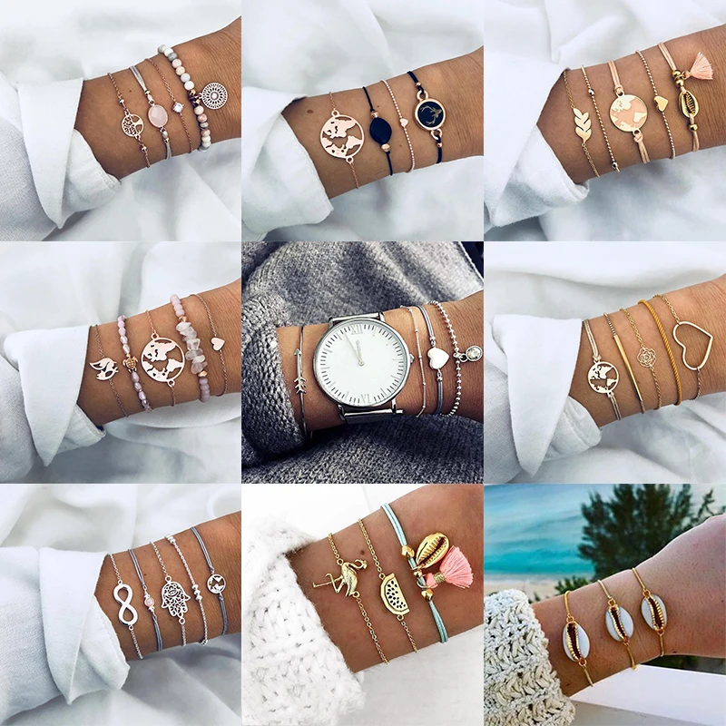 

Solememo Boho Statement Multi-layer Bracelet Set For Women Girls Map Bird Tree Heart Pendant Rope Chain Bangle Jewelry B0941