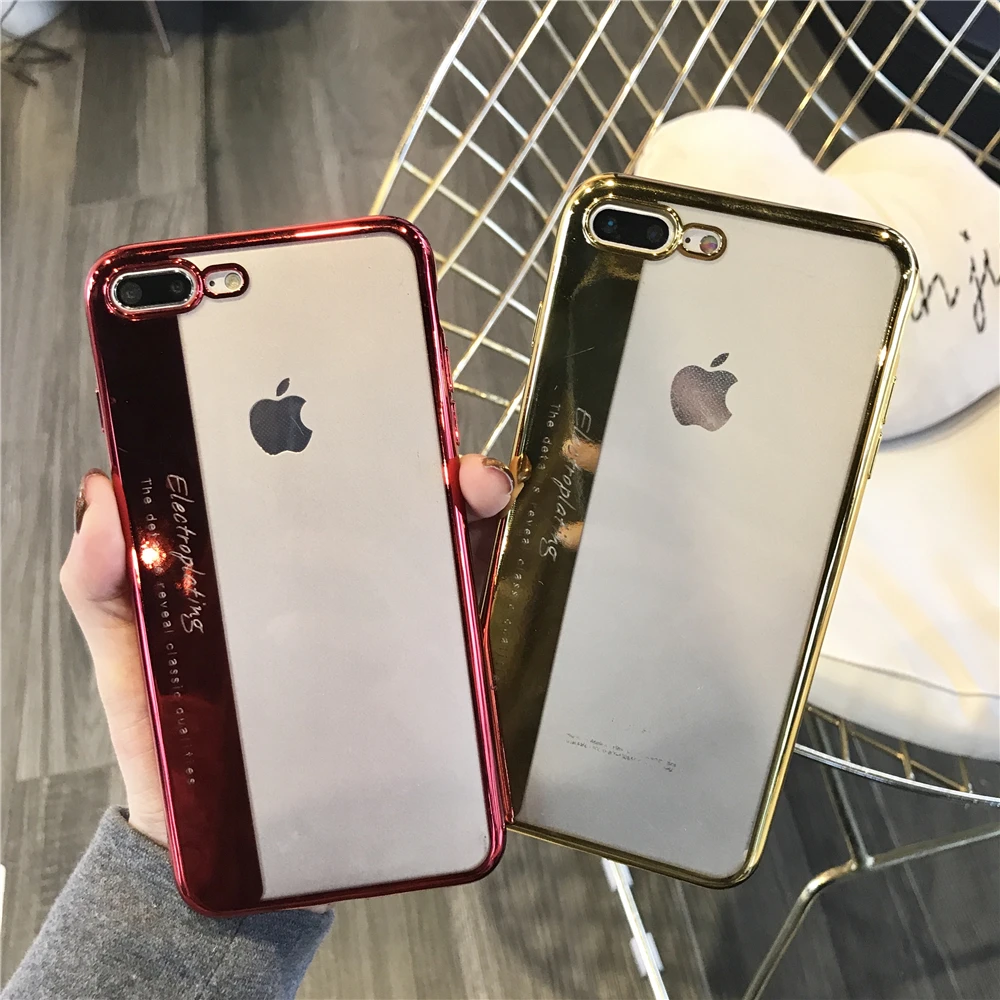 

Luxury soft TPU case for iPhone 7 cases ultra thin transparent plating shining case For iPhone 10 8 7 6s Plus X Rose gold Cover
