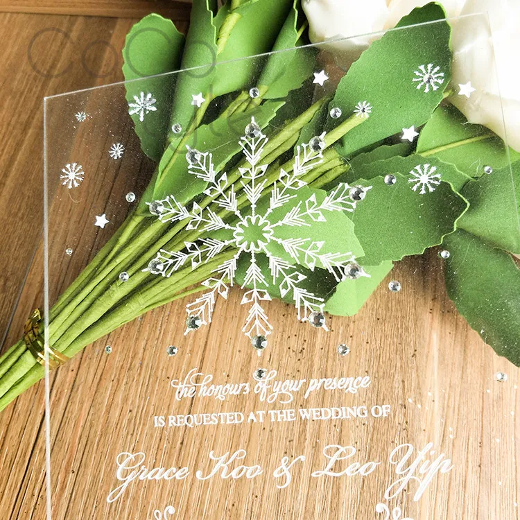  Cocostyles personalized crystal snow engraving invitation card for winter wedding - 32857867718