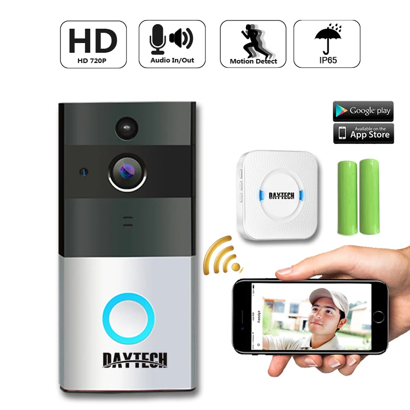 DAYTECH Wireless Doorbell Ring Chime Door Bell Video Camera WiFi IP 720P Waterproof IR Night Vision