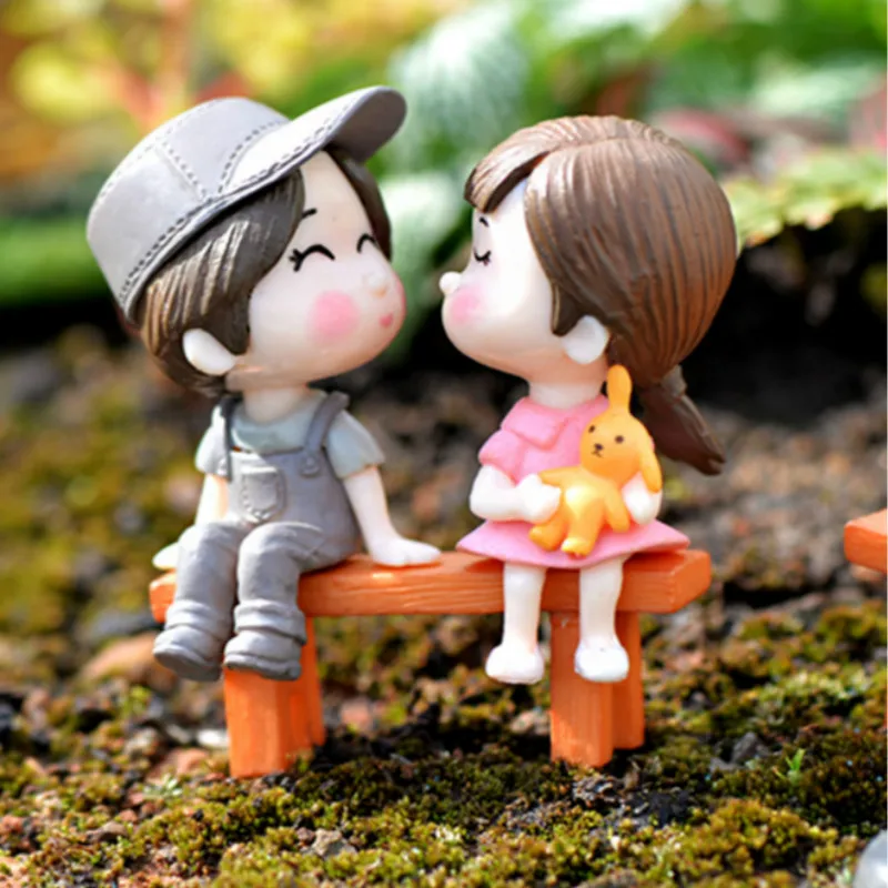 2Pcs/set Mini Stool Couples Fairy Garden Miniatures Decor Dollhouse Figures DIY Micro Landscape Dolls | Игрушки и хобби