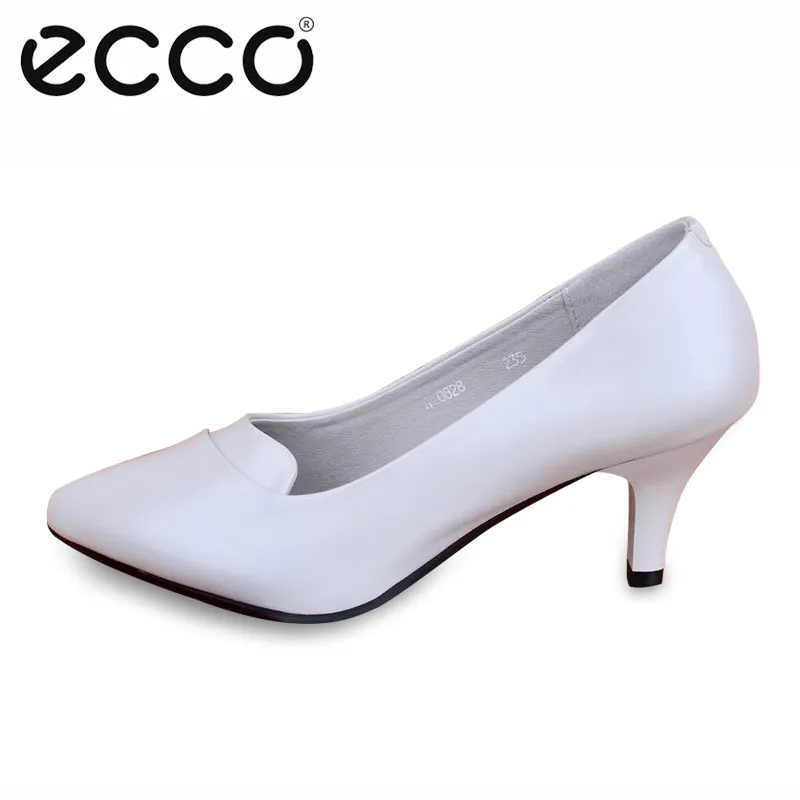 

ecco 2019 Women Slip On Shallow Mouth Shoes Genuine Leather mid heel driving Footwear Female office working ladies casual shoes
