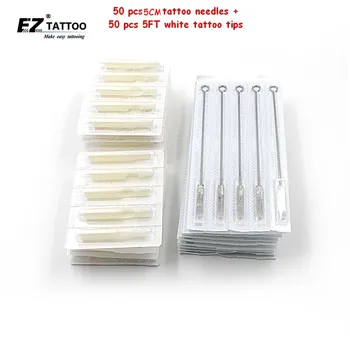 

EZ Tattoo Needles and Tubes Tips (5CM/RM+5FT) Steriled Round/Curved Magnum Tattoo Needles with White Tattoo Tips